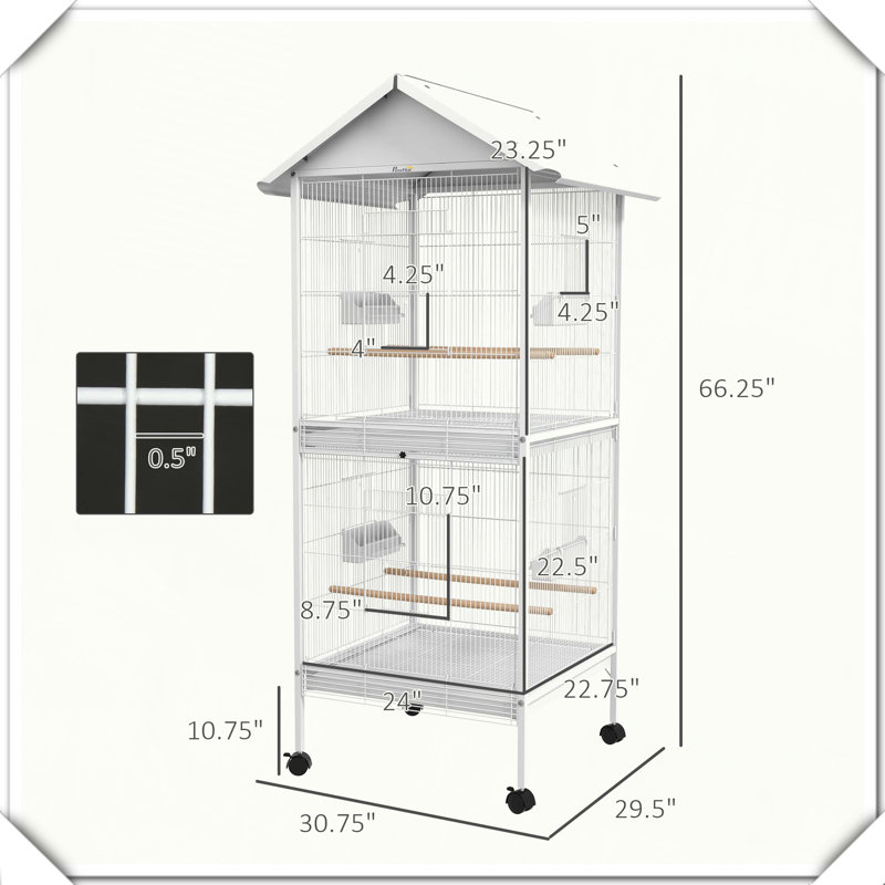 Cage à oiseaux en métal forgé avec support roulant