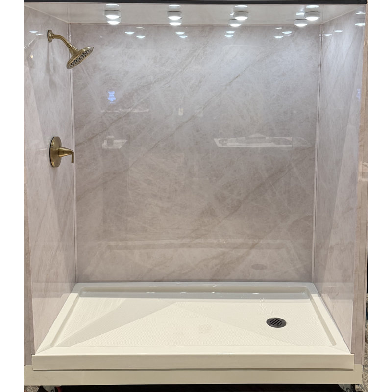 Polymarm 60" W 80" H 36" D Three Wall Composite Shower Wall Panel Surround - Seamless 60" Backwall, Taj Mahal