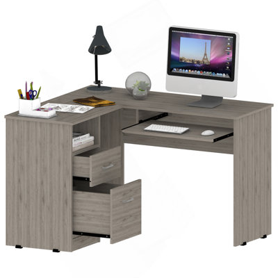 Light Grey 2-Drawer 1-Shelf L-Shaped Computer Desk
