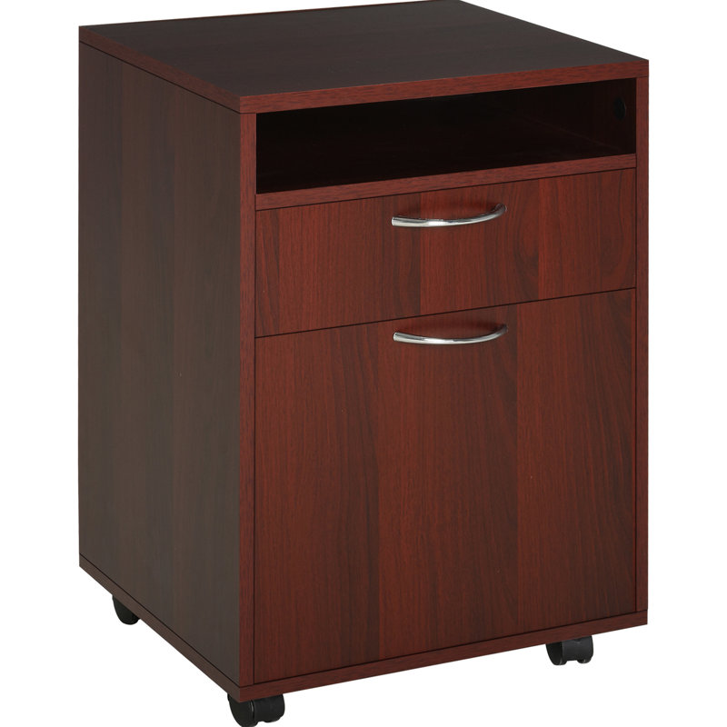 Support d'imprimante et organisateur de rangement mobile brun avec tiroir, amplement d'espace pour les accessoires de bureau, 4 roulettes omnidirectionnelles, s'adapte sous le bureau, structure de cadre