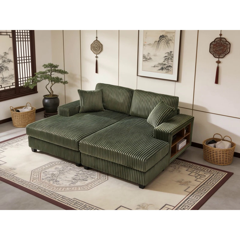 Canapé convertible surdimensionné en velours côtelé, fauteuil-lit moderne moelleux, mobilier de salon double, vert