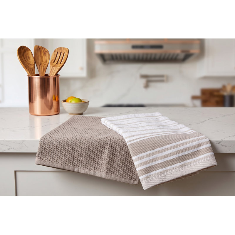 Lot de 2 torchons de cuisine gris anthracite, 100 % coton, absorbants, gaufrés et éponge, 40 x 60 cm, rayés et unis