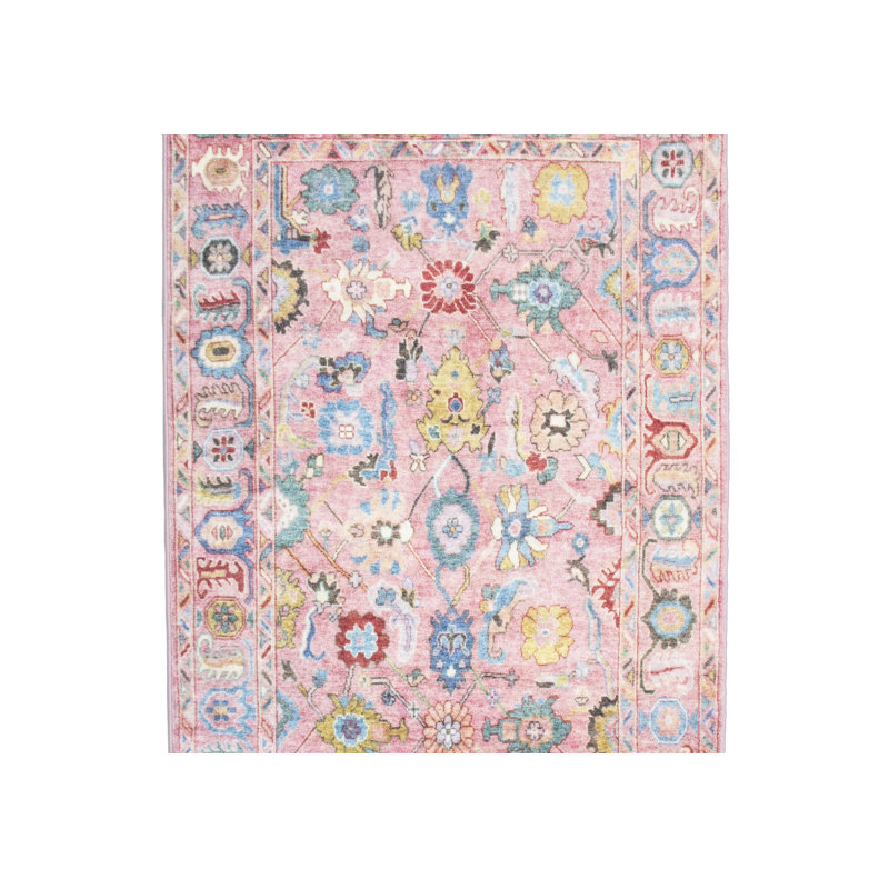 Tapis rose rembourré antidérapant 1/4 po de qualité supérieure rose Oushak, Rectangle 4 pi x 6 pi