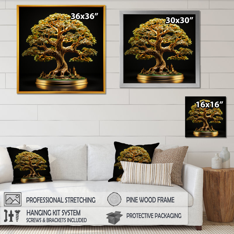 " Bonsai Tree Tranquility Expression ", White Single Picture Framed, 30" H x 30" W x 1" D
