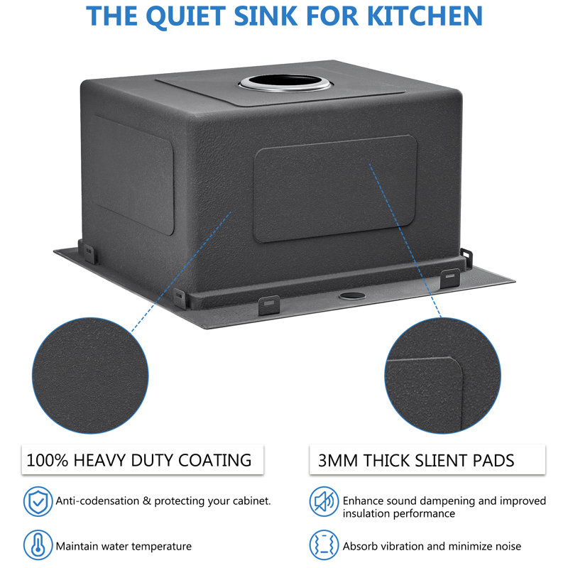 Évier de cuisine 18 po avec robinet, évier de bar encastrable 18 po x 18 po Scamall, Acier Inoxydable
