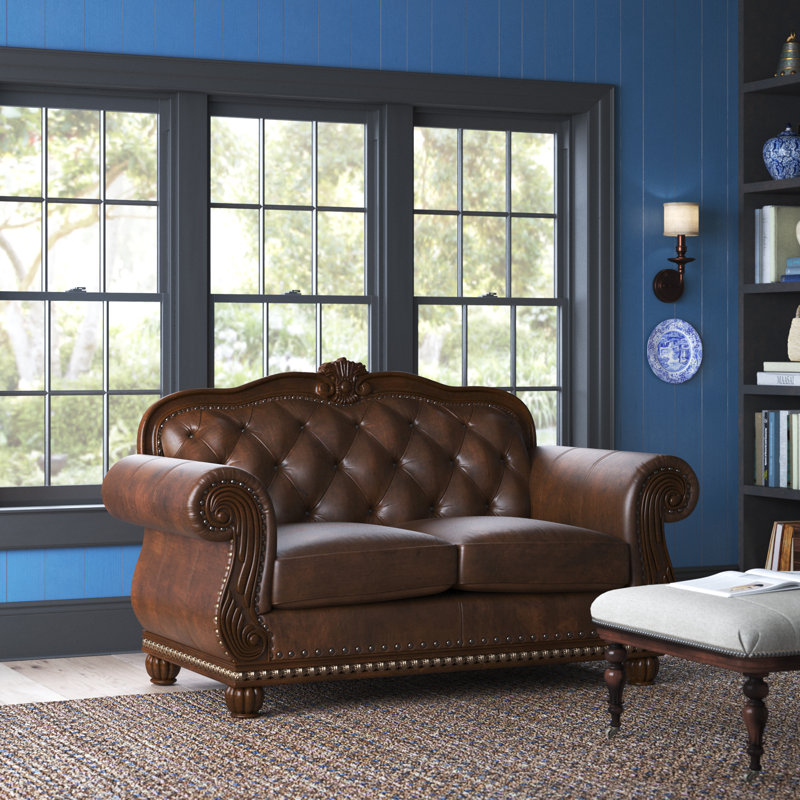 Cawthon Genuine Leather Rolled Arm Sofa, 42" H x 70" W x 37" D