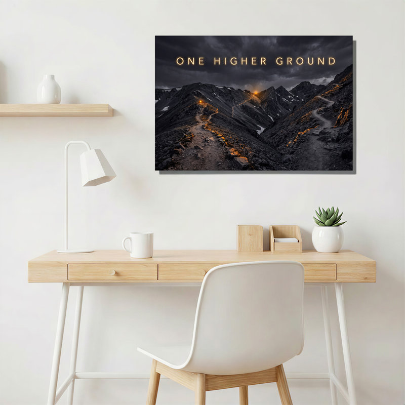 " Winding Mountain Paths With Glowing Lights And Dark Clouds " Painting Print, 28"H x 40"W