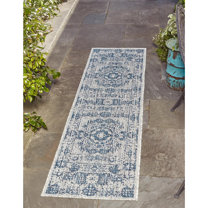Tapis oriental bleu / gris Cowell, Tapis de couloir 2 pi x 8 pi