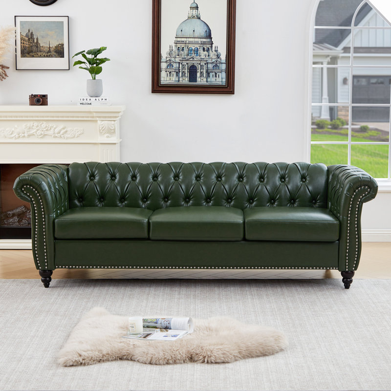 Canapé Chesterfield Elaiza 84,65 po, H 29 po x l 84 po x P 32,5 po, Vert, Noir