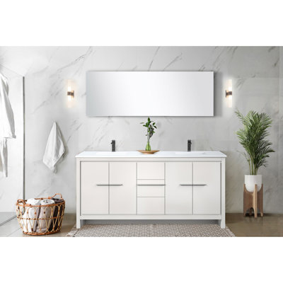 White Double Bath Vanity 72 In. - Quartz, Faucet, Soft Close, Sufficient Space Quartz With Metal Faucet Copious