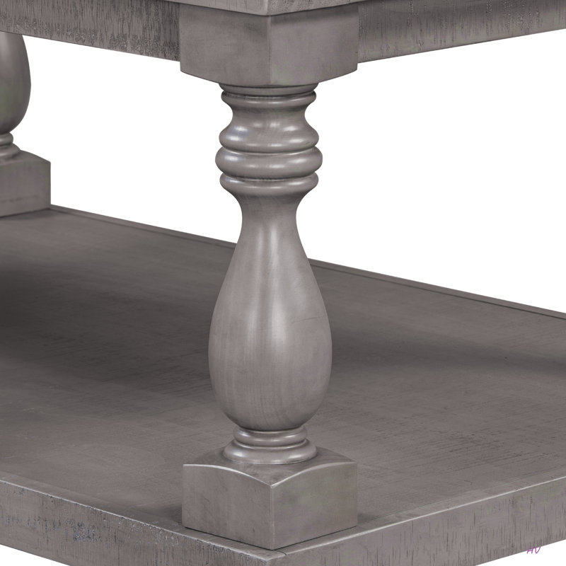 Vintage Coffee Table Featuring Artistic Vase Column Legs And Luxurious Pine Veneer For Timeless Charm,Suitable For Living Room, Study Room