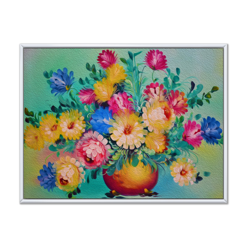 Nature morte avec un bouquet - Décoration murale traditionnelle sur toile, H 8 po x l 12 po x P 1,5 po, Cadre flottant blanc