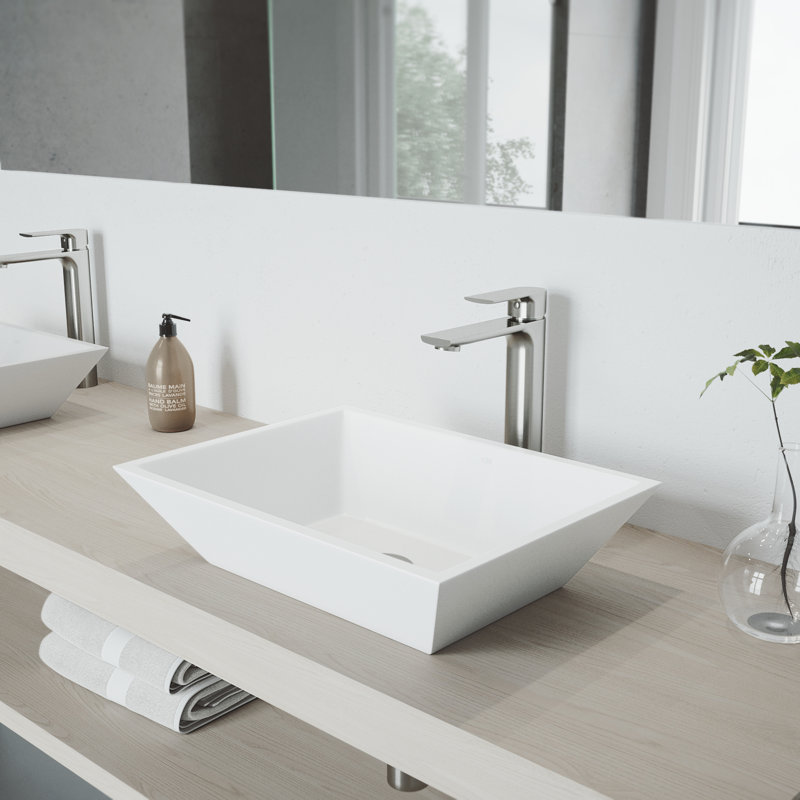 Vinca 18" L x 14" W x 5" H Rectangular White Matte Stone™ Vessel Bathroom Sink with 11" H Faucet