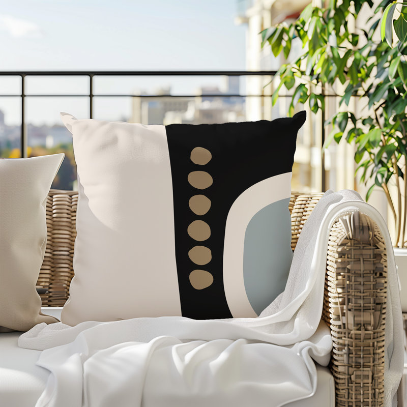 Oreiller carré réversible intérieur / extérieur Tobe Minimalist, H 15 po x l 15 po, Gris / noir / blanc cassé