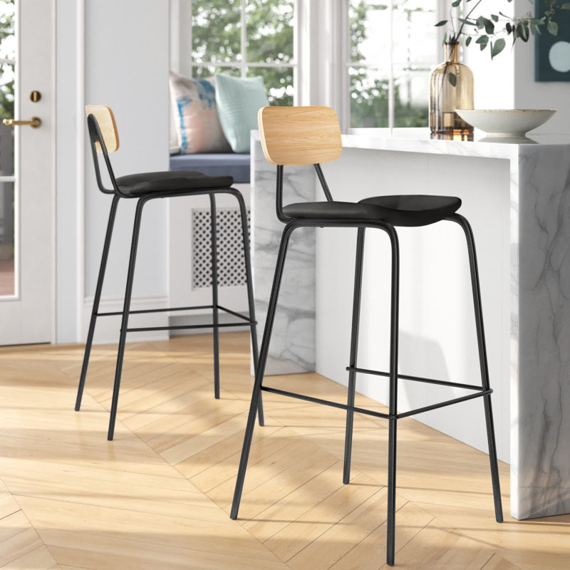 Tabouret de bar et de comptoir Buda, Gris, Naturel, Tabouret de comptoir (siège d’une hauteur de 24