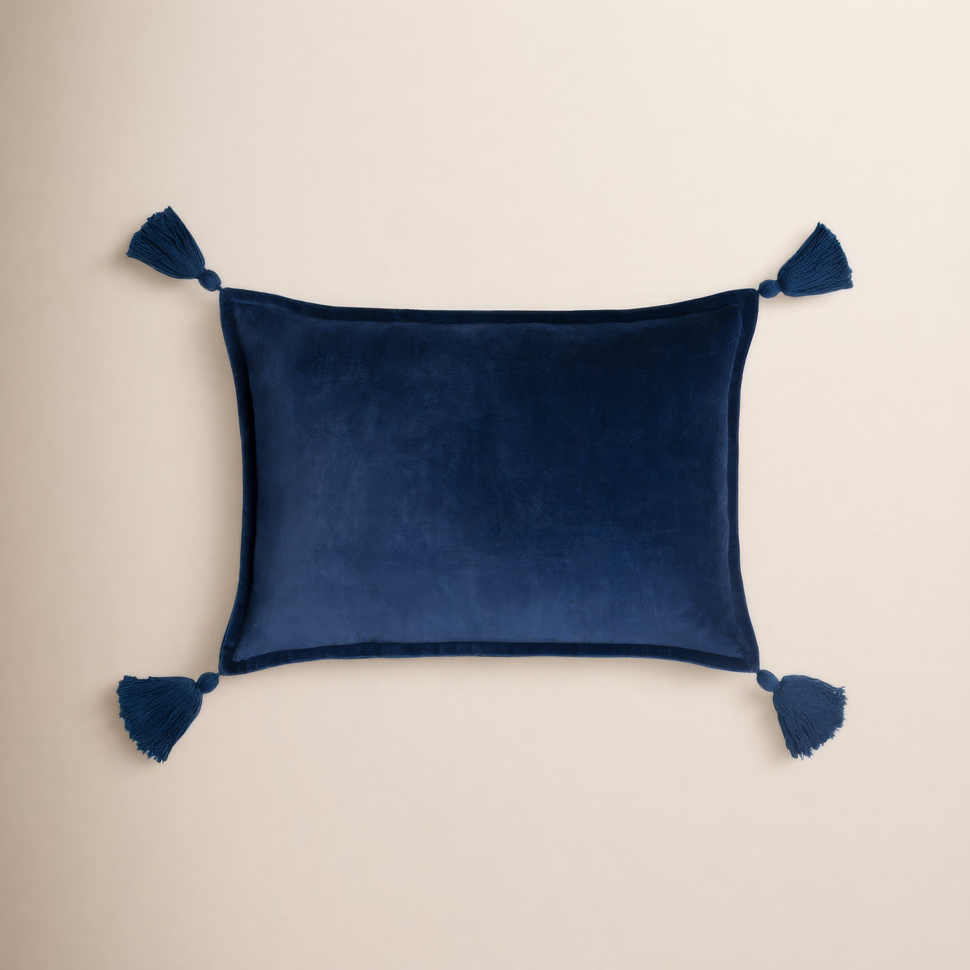 Norwin Tassels Cotton Lumbar Throw Pillow, Dark Blue, Polyester/Polyfill