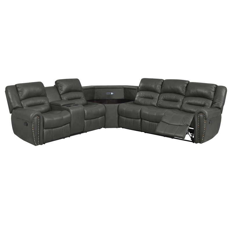 Canapé modulaire inclinable faisant face à la droite en similicuir de 96 po Scheele, Faux cuir gris