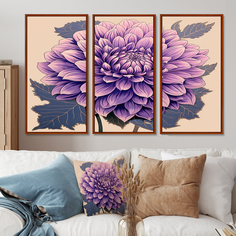 Laron - Dahlia Wall Art Set, Brown Floater Framed, 32" H x 48" W x 1" D