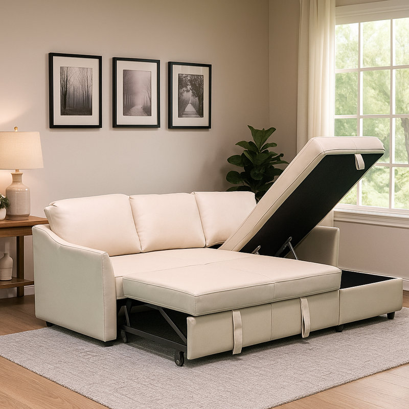 Ravello 81" Top Grain Italian Leather Upholstered Sleeper Sofa, Pull Out Bed With Storage Space For Living Room Bedroom Apartment