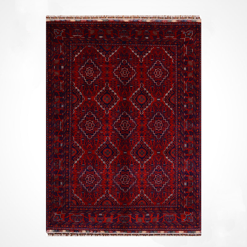 Tapis en laine et coton rouge noué à la main Original