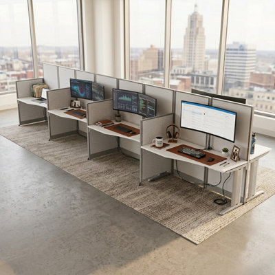 Poste de travail à panneau 4 personnes Regency Instant Office 63 H x 129 W, blanc pur