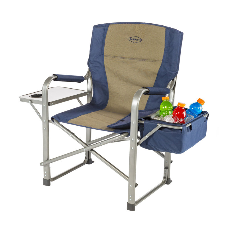 Navy and Tan Folding Director's Chair with Cooler and Table