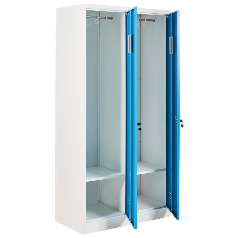 ATHLETE Steel 90cm Gym Locker with Lock Bar, White/Blue