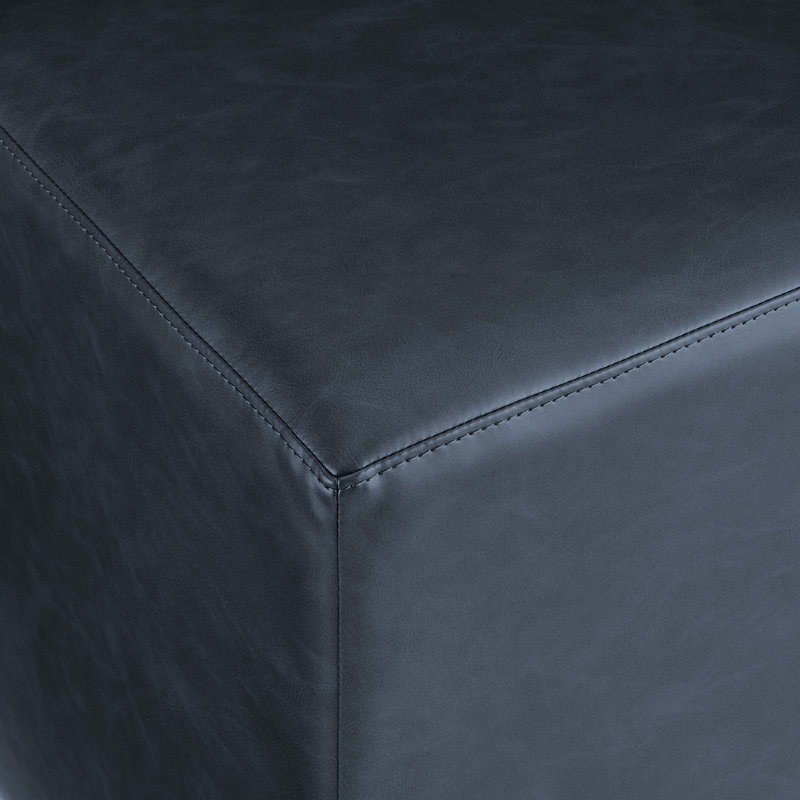 Fairwinds 18" Wide Square Ottoman Vegan Leather Navy, Navy Faux Leather