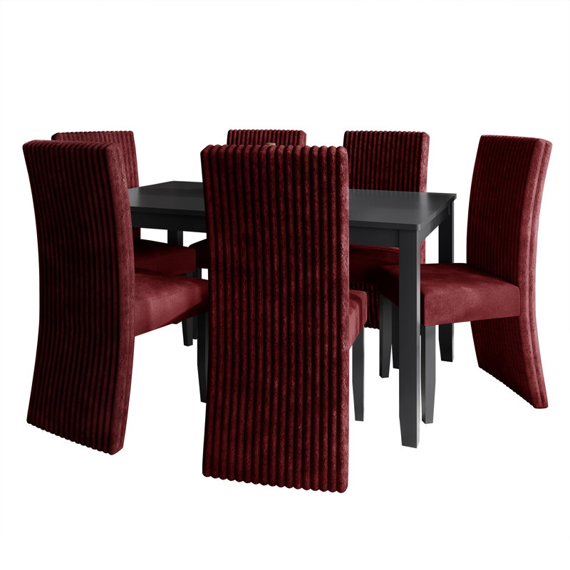 Ensemble de salle à manger 7 pièces avec table de salle à manger L 59 po, Rouge, 7 pièces : table, 6 chaises