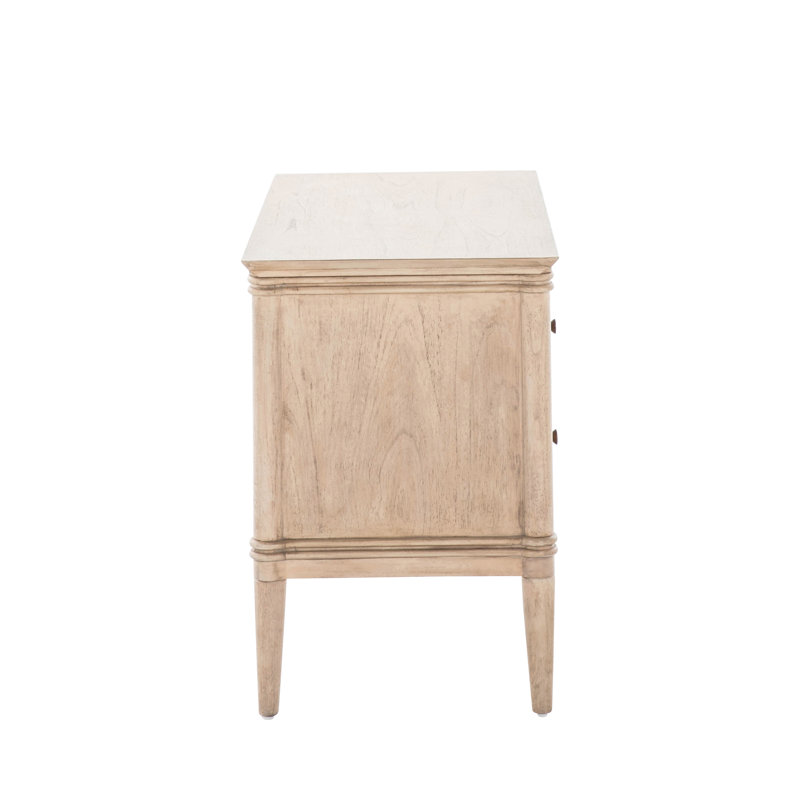 Linnea 2 - Drawer Solid Wood Nightstand in Brushed Blonde Natural/Antique Bronze