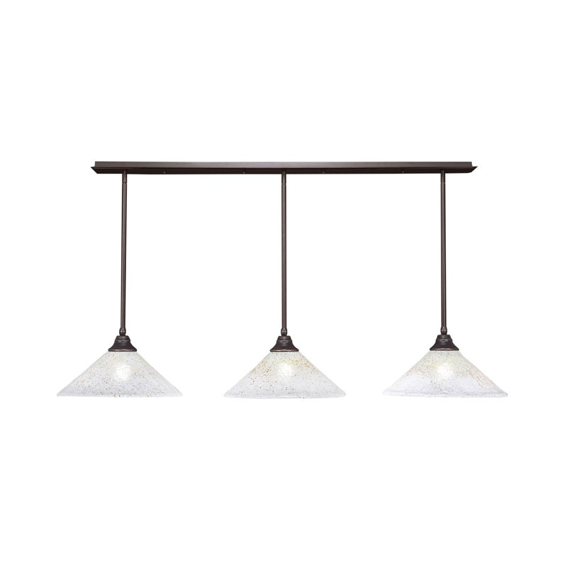Luminaire suspendu linéaire sur pied 3 lumières avec verre à glace doré de 16 po, Bronze