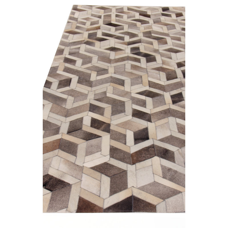 Natural Hide Cowhide Geometric Area Rug, Rectangle 9'6" x 13'6"