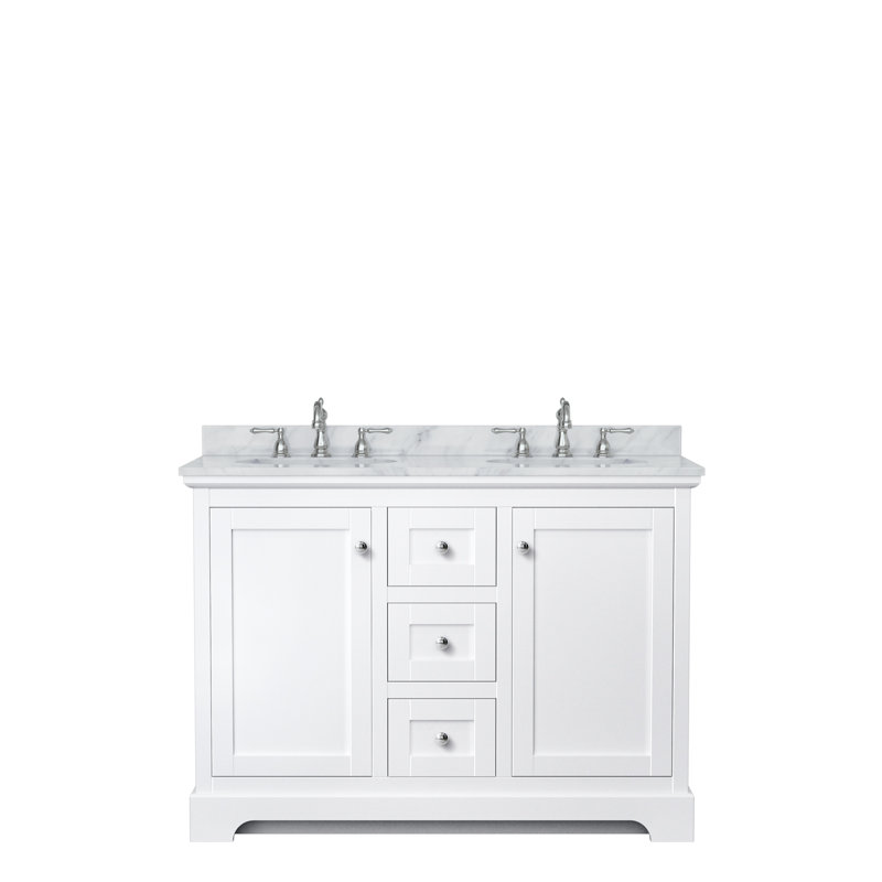Ensemble de meuble-lavabo double 48 po Avery, Blanc, Chrome poli
