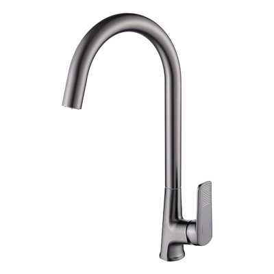 Robinet de cuisine à grande arche 0ontZ gris bronze industriel, robinet d'évier de cuisine à poignée simple en laiton massif avec bec pivotant à 360 °, robinet mélangeur d'eau chaude et froide sans plomb avec écoulement doux anti-éclaboussures