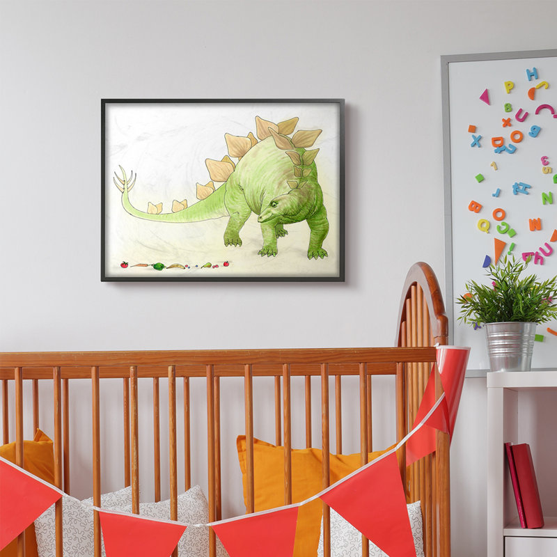 Ramsel, dinosaure et fruits, Giclée encadrée noir minuit, H 11 po x l 14 po