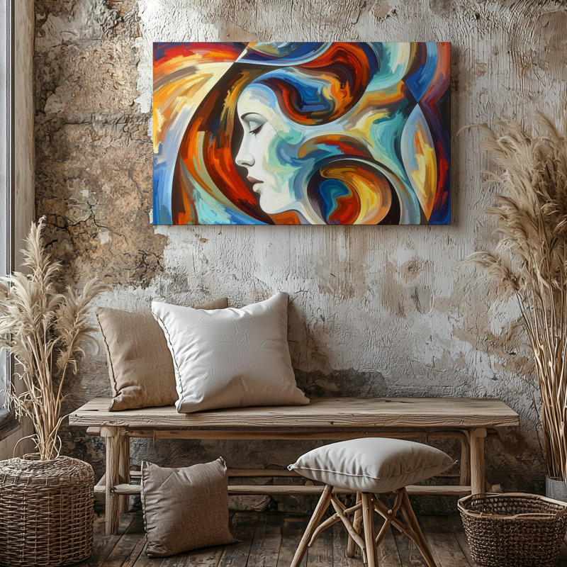 Art mural avec couleurs vives abstraites et toile de profil cachée prête à être accrochée à la galerie, décoration moderne