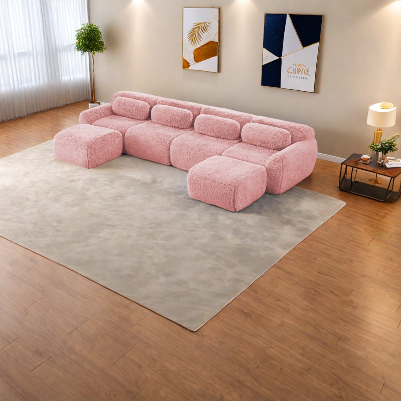Canapés moelleux polyvalents en forme de U, sans assemblage, de conception ergonomique rose pour les salons modernes
