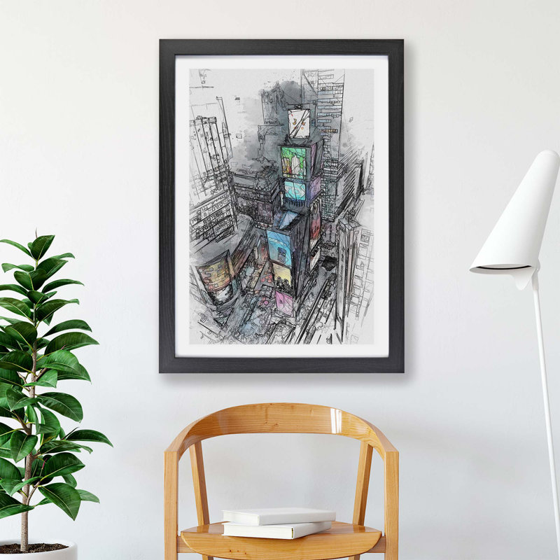 Times Square In New York City - Single Picture Frame Painting, 33cm H x 45cm W x 2cm D, Black