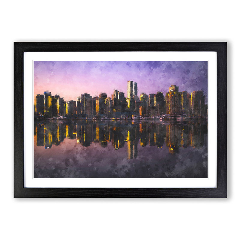 Sketch of the Vancouver Skyline - Picture Frame Painting Print on MDF, Black Framed, 62cm H x 87cm W x 2cm D