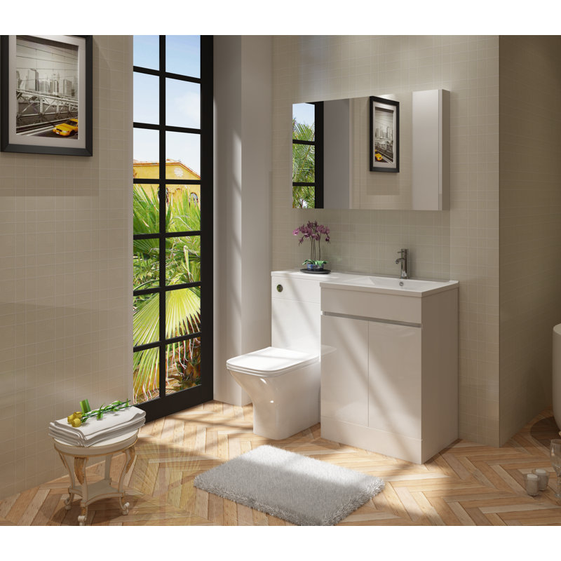 Neptune Freestanding Combined Vanity Unit with Integrated Basin, White