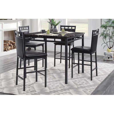 5PCS Counter Height Faux Marble Top Dining Table & Counter Height Chairs Sets