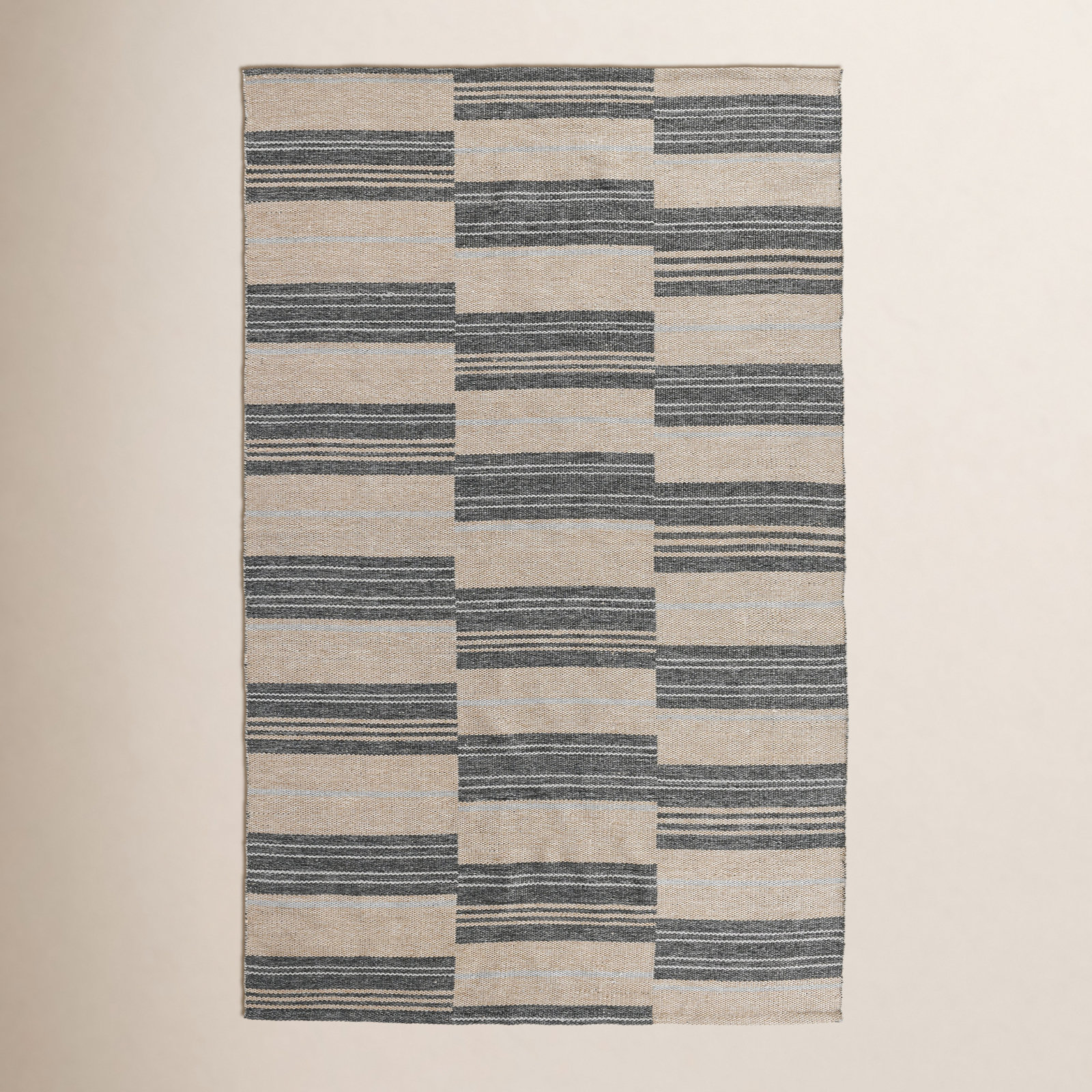 Cindy Charcoal Hand-Woven Striped Outdoor Rug, Rectangle 8' x 10'