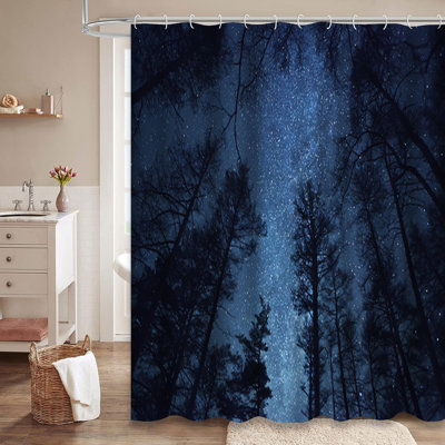 Beautiful Night Sky Milky Way Starry Forest Shower Curtain with 12 Hooks