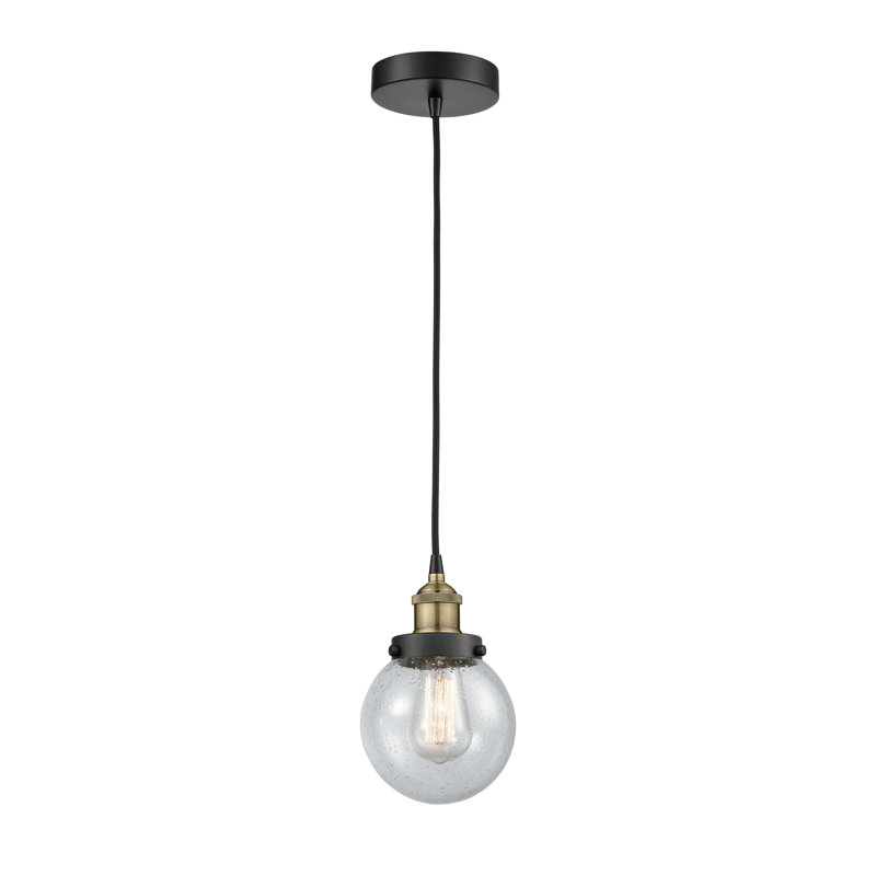 Luminaire suspendu simple à 1 lumière Frederick, H 9,5 po x l 6 po x P 6 po, Bullé, Laiton antique noir
