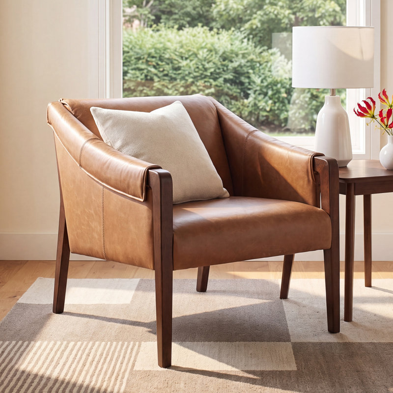 Karin Upholstered Armchair, Dakota Warm Taupe Genuine Leather, Brown