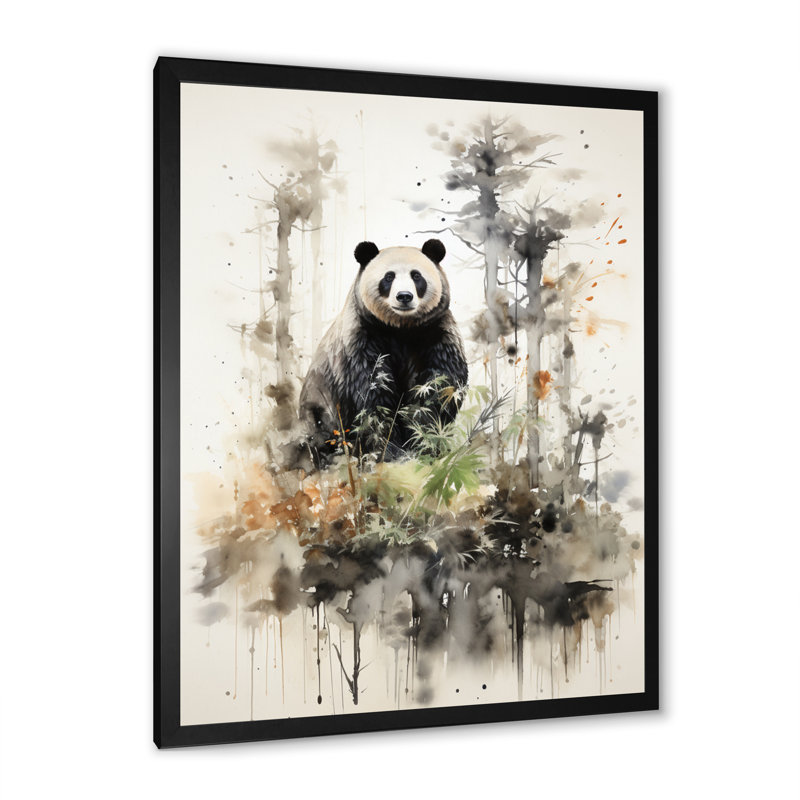 «Terrilynne Asian Art Bear Sumi I», reproduction sur toile, Cadre photo noir simple, H 32 po x l 24 po x P 1 po