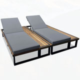 Outdoor Chaise Lounge Chair Set of 2 with 5-Position Adjustable Backrest , Reclinings with Cushions, Patio Loungers with Wood Side Table, Sturdy Frame for Poolside, Garden, and Backyard