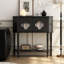 Console demi-cercle en bois massif noir-946583728