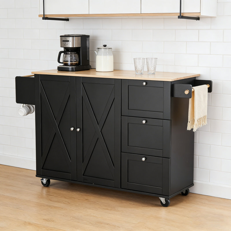 Rolling Kitchen Island Cart with Drawers Shelves and Hooks - Thumbnail 3