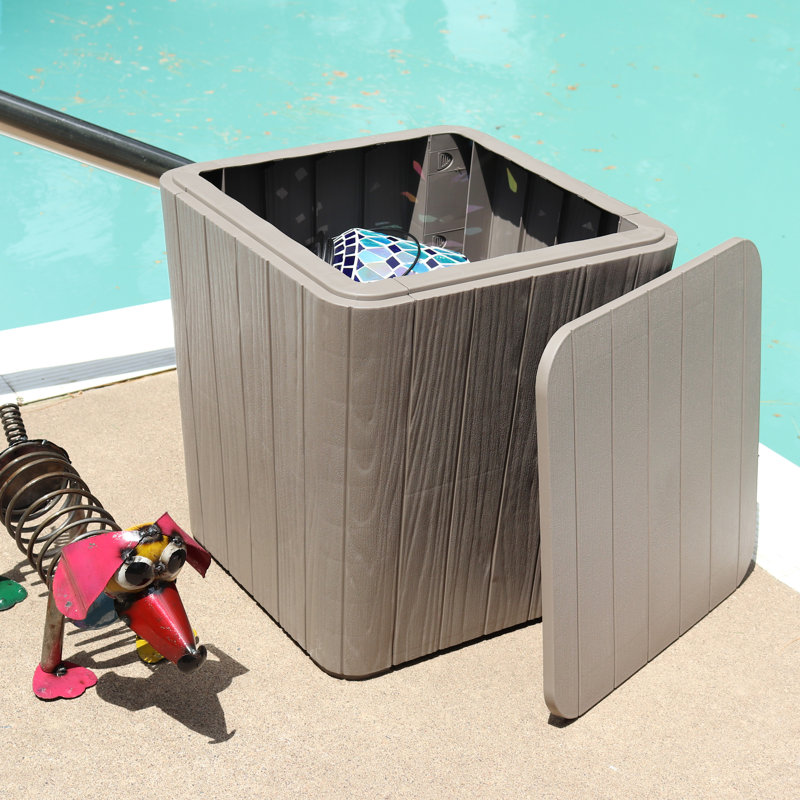 Driftwood Faux Wood Outdoor Storage Side Table with 11.5-Gallon Capacity